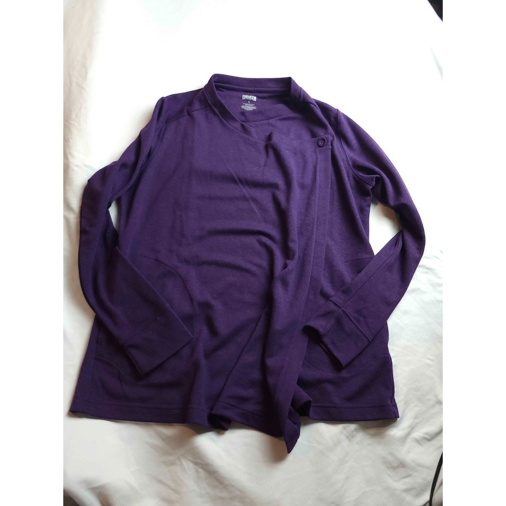 Duluth Trading Cardigan Womens L Purple Asymmetrical Outdoor Heritage Layering